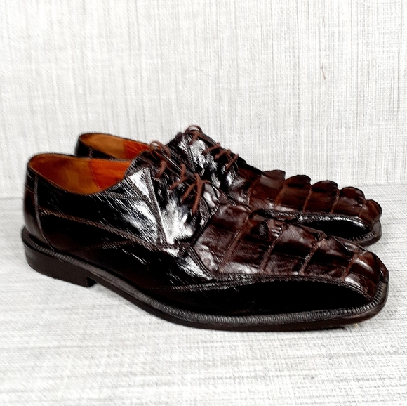 Romano "Lucas" Brown Genuine Crocodile Tail Eel Shoes 8.5 - Picture 4 of 9